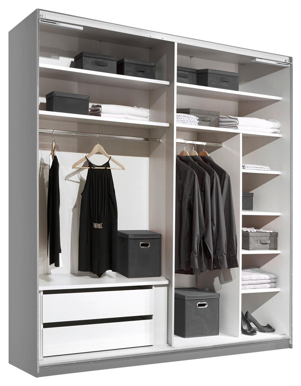 SCHWEBETÜRENSCHRANK in Anthrazit  - Anthrazit/Alufarben, Holzwerkstoff/Metall (188/222/68cm) - Moderano