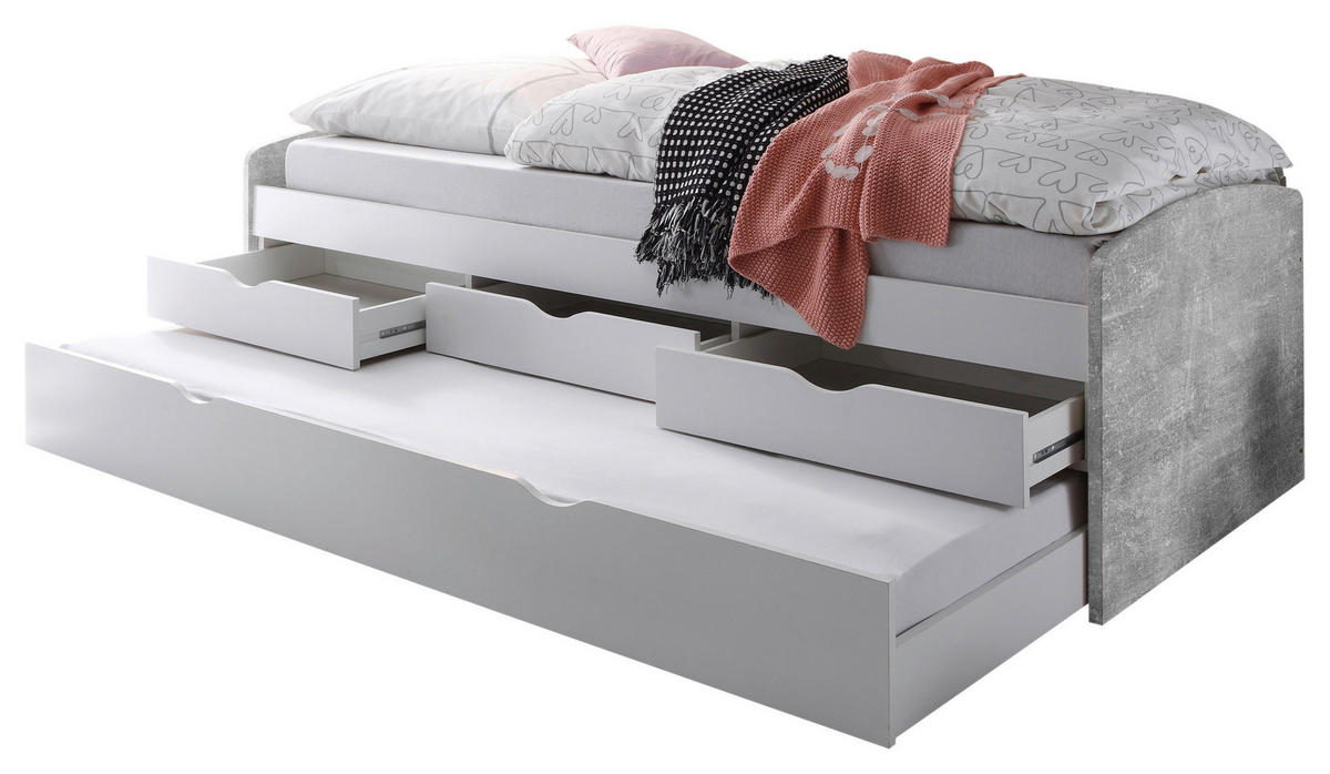 AUSZIEHBETT 90/200 cm Grau, Weiss  - Weiss/Schwarz, Konventionell, Holzwerkstoff/Kunststoff (90/200cm) - MID.YOU