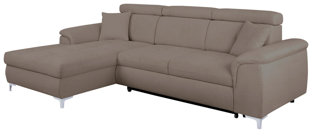 ECKSOFA in Flachgewebe Taupe  - Taupe/Chromfarben, Konventionell, Textil/Metall (175/268cm) - Carryhome