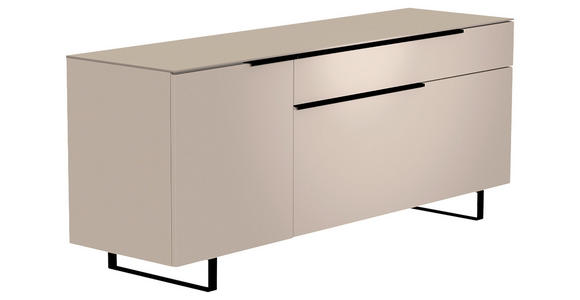 LOWBOARD Schwarz, Sandfarben  160/66/45 cm  - Sandfarben/Schwarz, Design, Glas/Holzwerkstoff (160/66/45cm) - Moderano