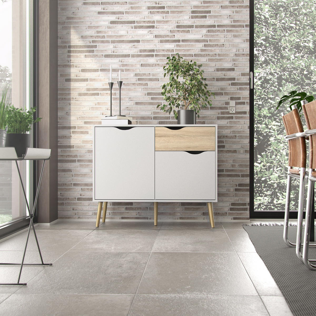 SIDEBOARD 98,7/81,7/39,1 cm  - vit/ekfärgad, Design, trämaterial/trä (98,7/81,7/39,1cm) - Hom`in