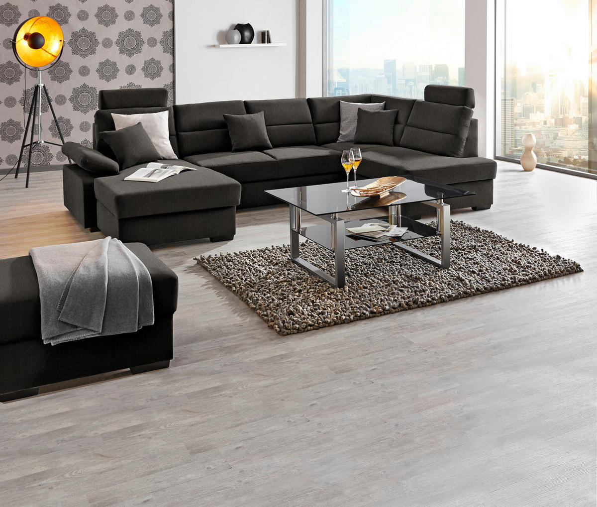 WOHNLANDSCHAFT in Webstoff Dunkelbraun  - Dunkelbraun, Konventionell, Kunststoff/Textil (166/319/183cm) - Cantus