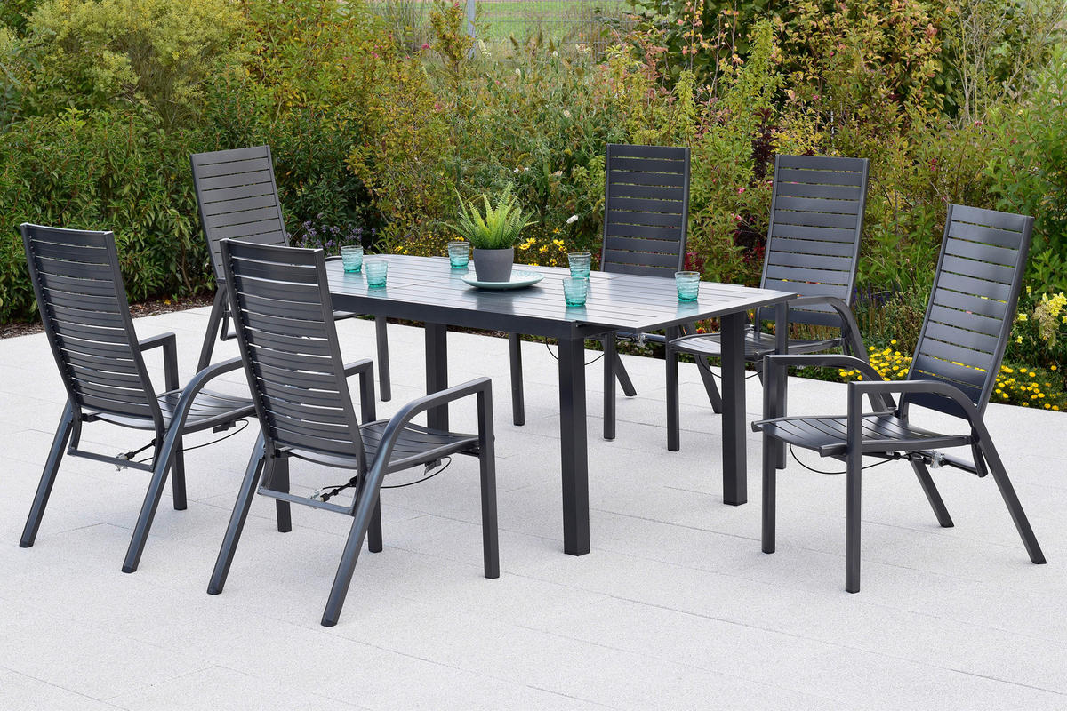 GARTENTISCHGRUPPE Aluminium  - Graphitfarben, KONVENTIONELL, Textil/Metall - Gardenson