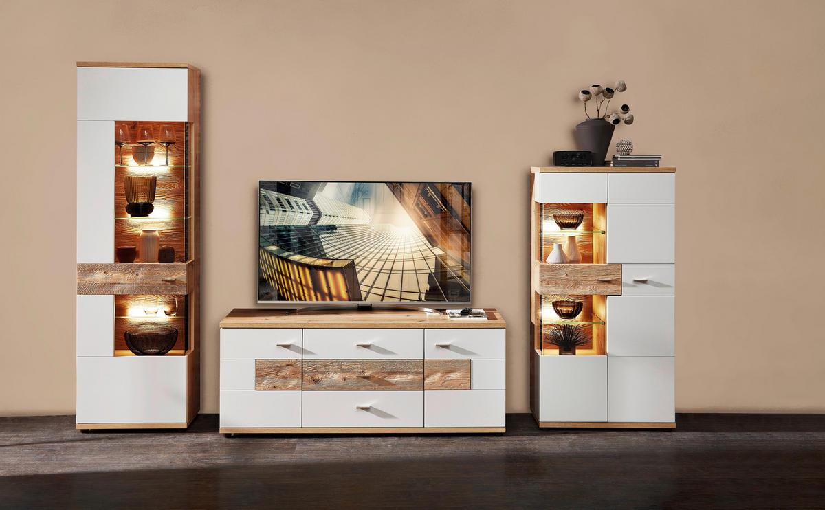 VITRINE Hellgrau, Eiche Artisan, Wildeiche  60/201/38 cm  - Wildeiche/Zinkfarben, Design, Glas/Holz (60/201/38cm) - Novel