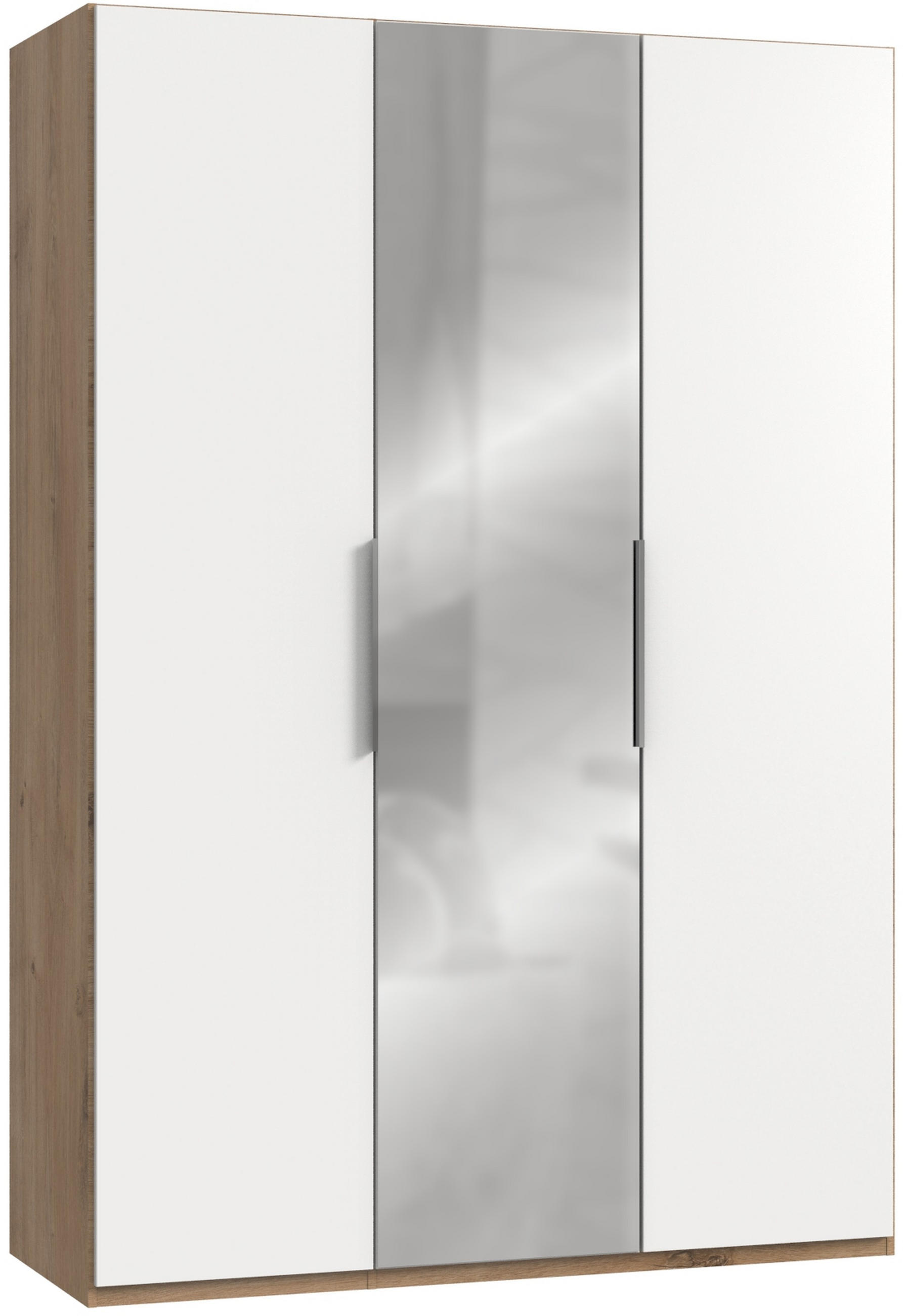 DREHTÜRENSCHRANK 150/216/58 cm 3-türig Weiß, Eichefarben  - Chromfarben/Eichefarben, MODERN, Holzwerkstoff (150/216/58cm) - MID.YOU
