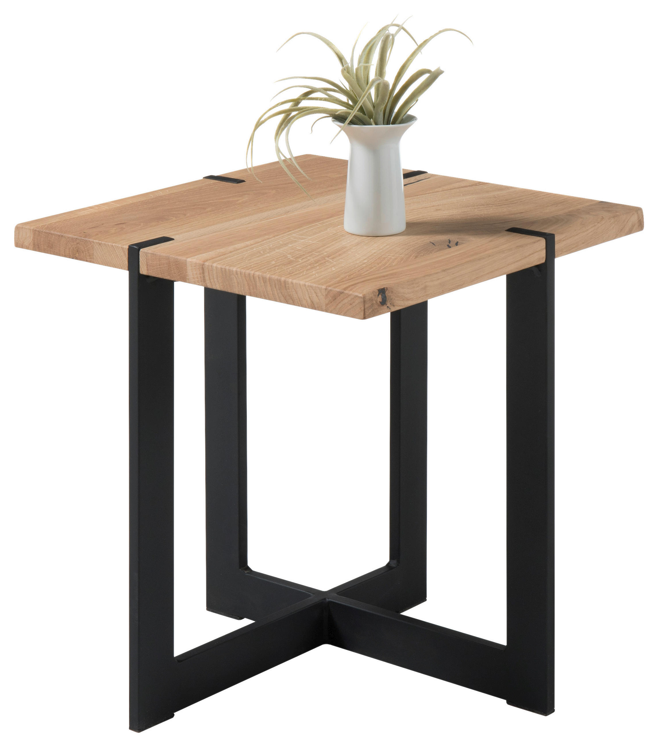 COUCHTISCH Eiche massiv 45/45/50 cm quadratisch Schwarz, Eichefarben  - Eichefarben/Schwarz, MODERN, Holz/Metall (45/45/50cm) - Livetastic