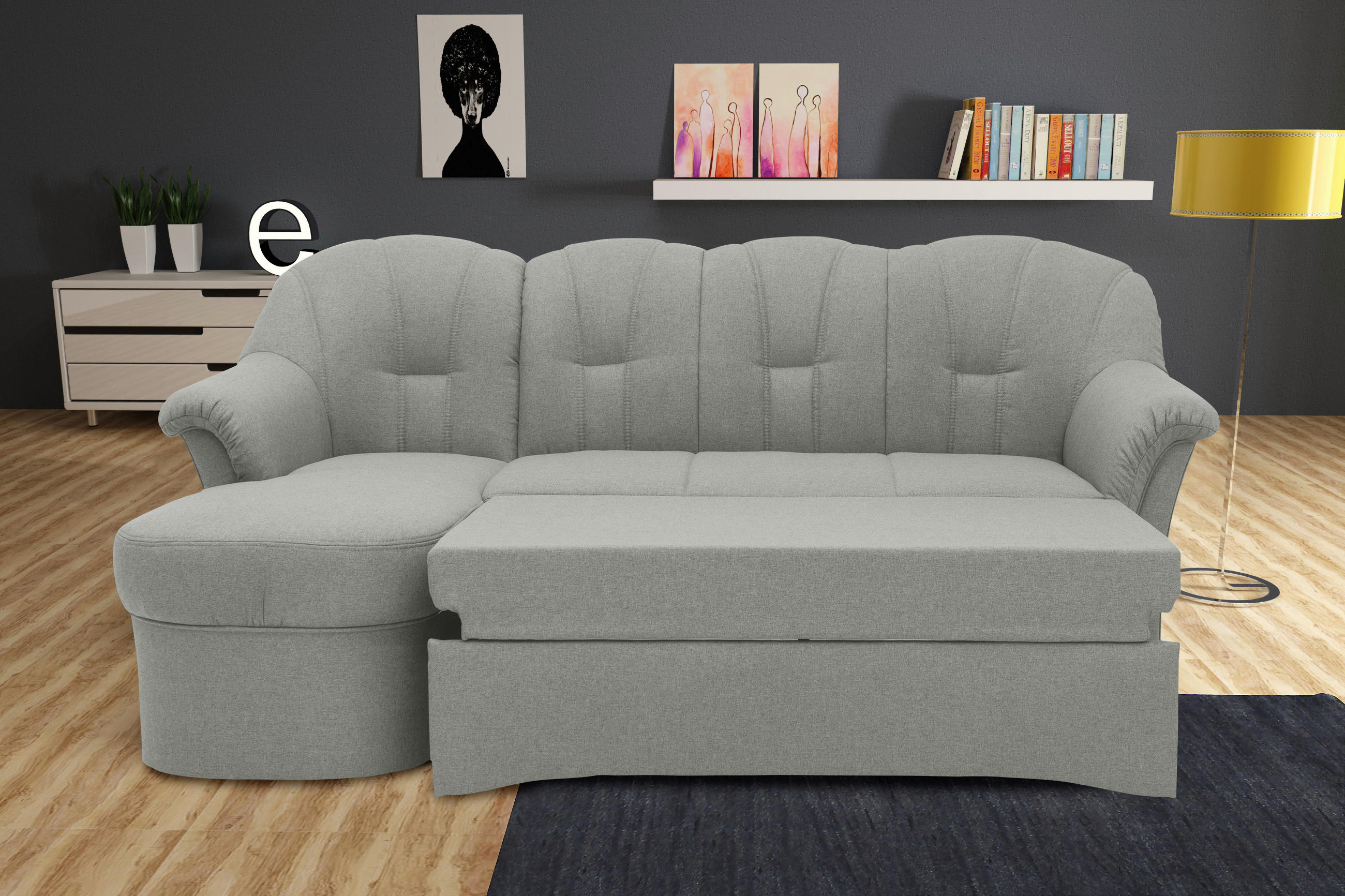Thumbnail - Mid.you Eckschlafsofa, Silber, Textil, Uni, 3-Sitzer, 233x142 cm, Made in EU, FSC Mix, Rücken echt, Wohnzimmer, Sofas & ...