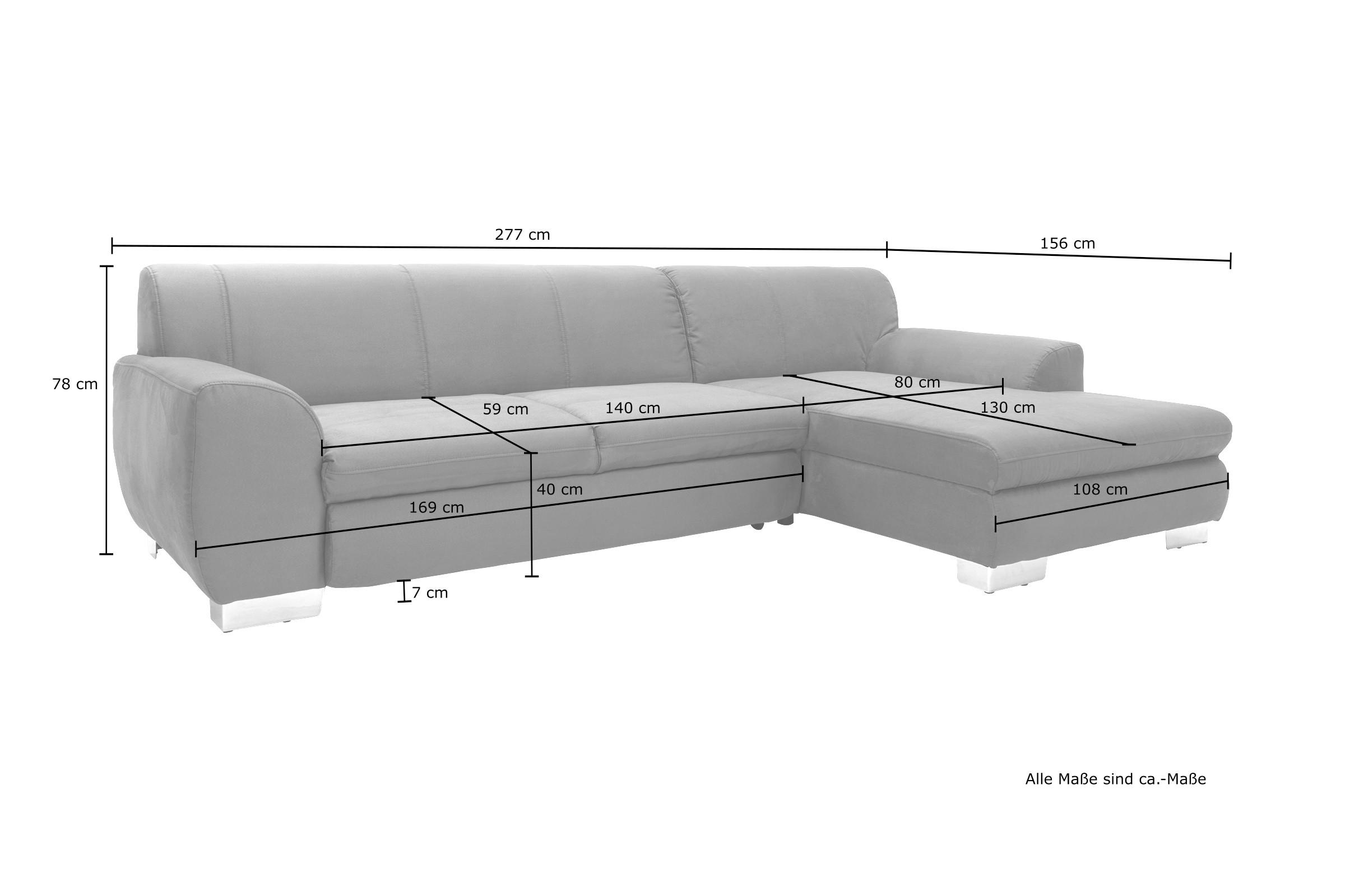 Thumbnail - Mid.you Eckschlafsofa Nika, Grau, Textil, Wenge, Uni, 4-Sitzer, 277x156 cm, Made in EU, FSC Mix, Schlafen auf Sitzhöhe, ...