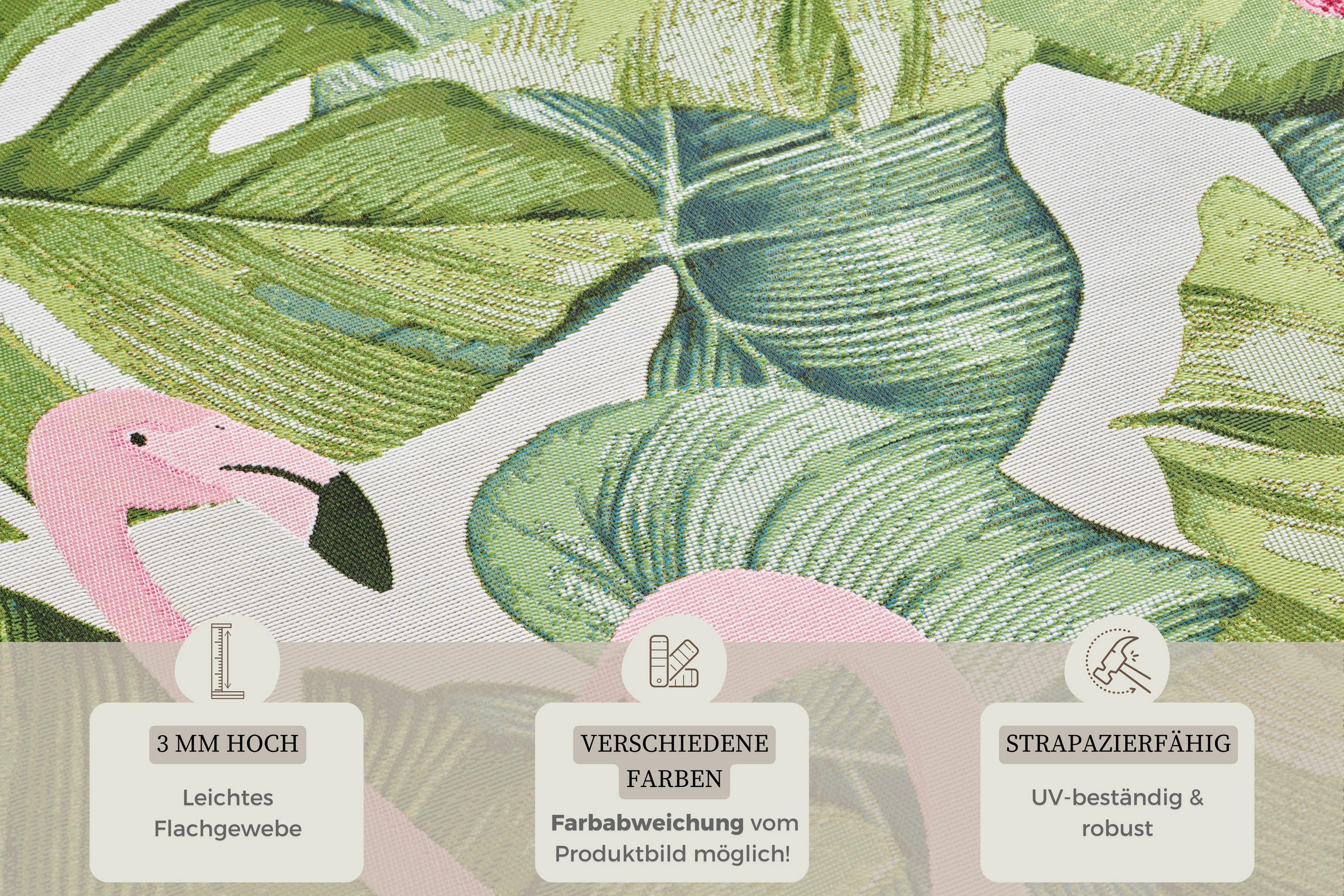 Thumbnail - Outdoorteppich Flair, Mehrfarbig, Rosa, Kunststoff, Flamingo, rechteckig, 240x340 cm, Oeko-Tex® Standard 100, für Fußbod...