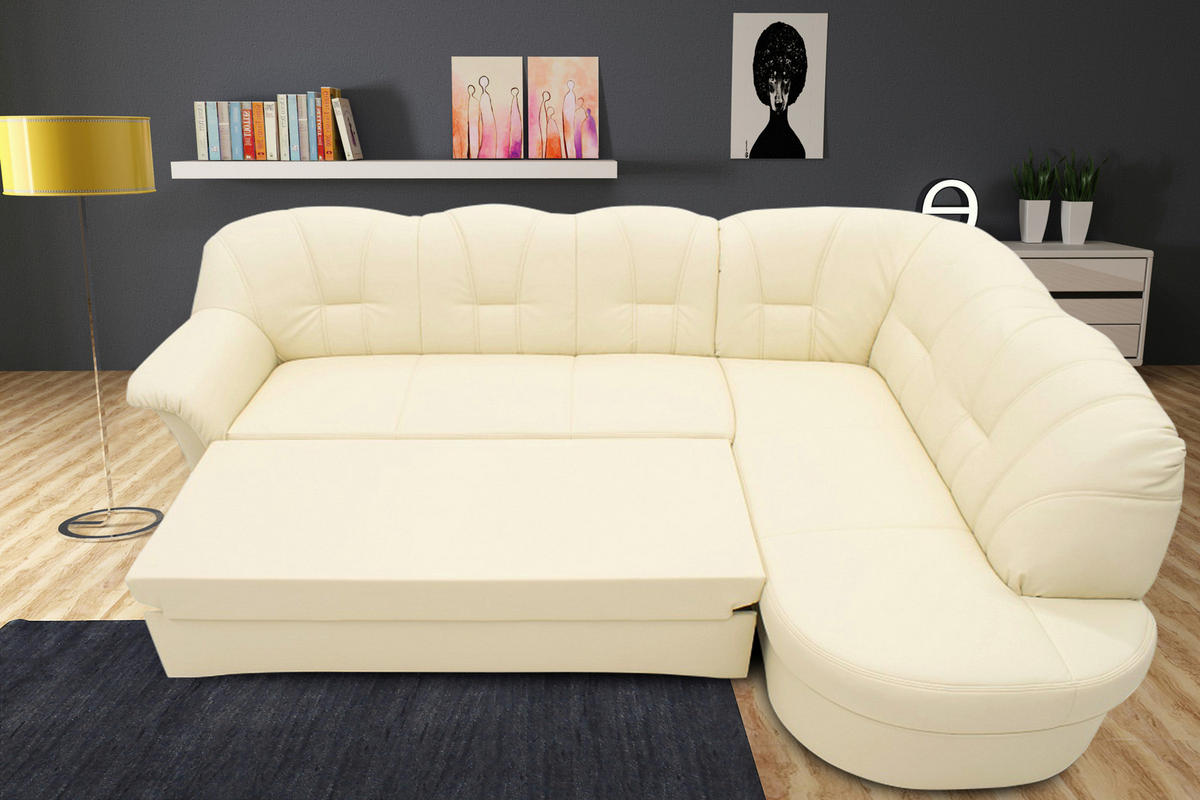 ECKSCHLAFSOFA Beige Lederlook  - Beige/Schwarz, KONVENTIONELL, Kunststoff/Textil (243/180cm) - MID.YOU