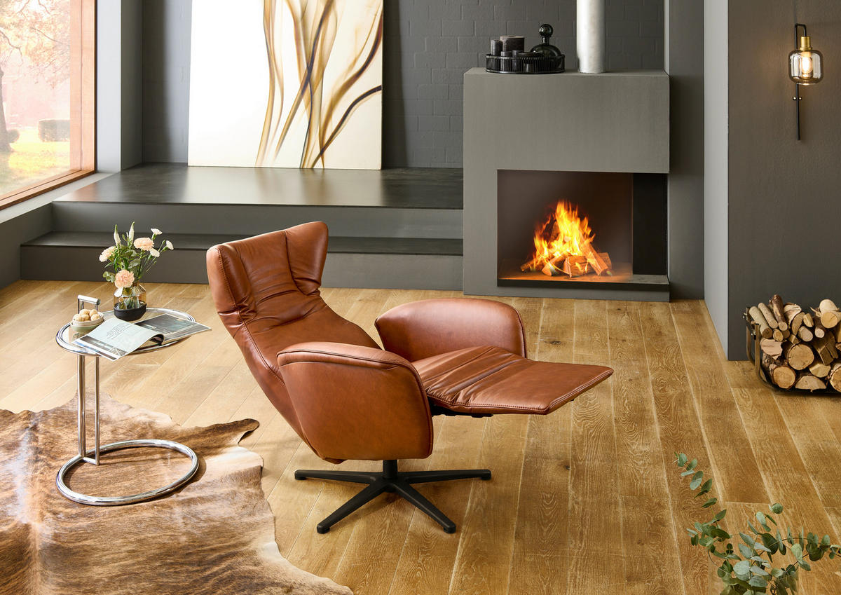 RELAXSESSEL 75/106/86 cm  in Leder Senfgelb  - Senfgelb/Schwarz, Design, Leder/Metall (75/106/86cm) - Valdera