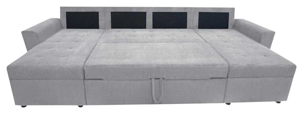 WOHNLANDSCHAFT in Cord Hellgrau  - Hellgrau/Schwarz, Design, Kunststoff/Textil (155/294/155cm) - MID.YOU