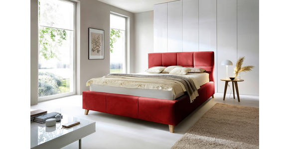 POLSTERBETT 180/200 cm  in Rot  - Buchefarben/Rot, KONVENTIONELL, Holz/Textil (180/200cm) - Carryhome