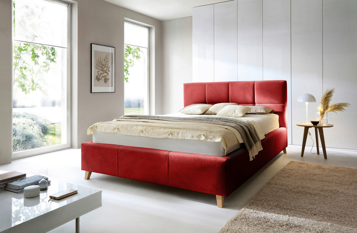 POLSTERBETT Lattenrost, Bettkasten 180/200 cm  in Rot  - Buchefarben/Rot, KONVENTIONELL, Holz/Textil (180/200cm) - Carryhome