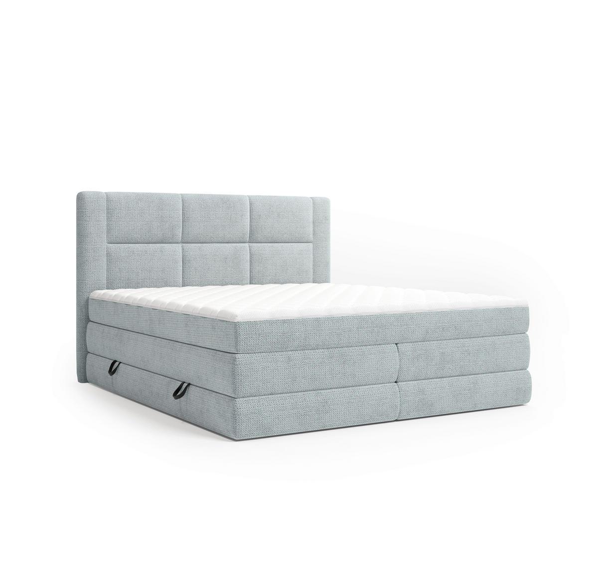BOXSPRINGBETT 180/200 cm,  in Hellblau, gepolstertes Kopfteil, Bettkasten, Topper, Wendematratze mit unterschiedlichen Härtegraden, H2 + H3 = mittel + fest  - Schwarz/Hellblau, Design, Kunststoff/Textil (180/200cm) - Esposa