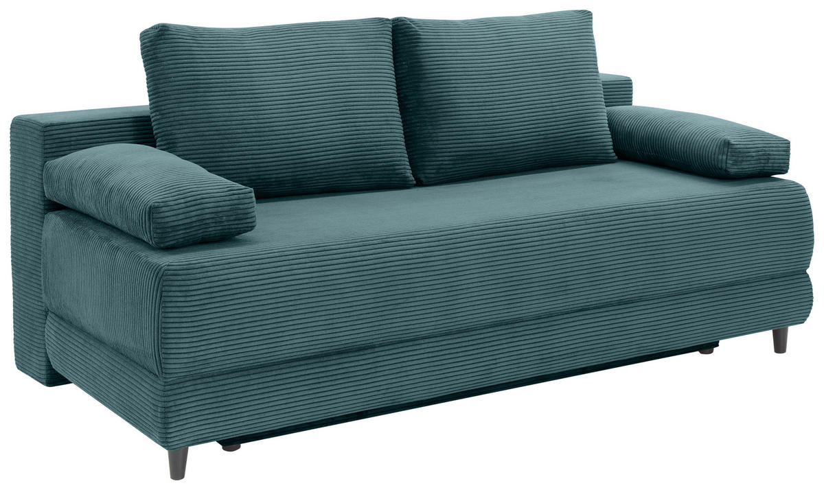 SCHLAFSOFA  mit Liegefunktion, Schlafen auf Sitzhöhe, Rücken echt Cord Petrol  - Petrol/Schwarz, KONVENTIONELL, Holz/Textil (196/96/103cm) - Carryhome