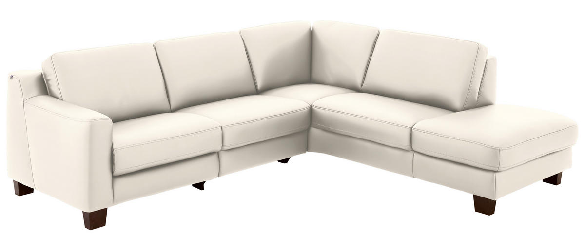 ECKSOFA in Echtleder Creme  - Eichefarben/Creme, Design, Leder/Holz (259/235cm) - Valdera