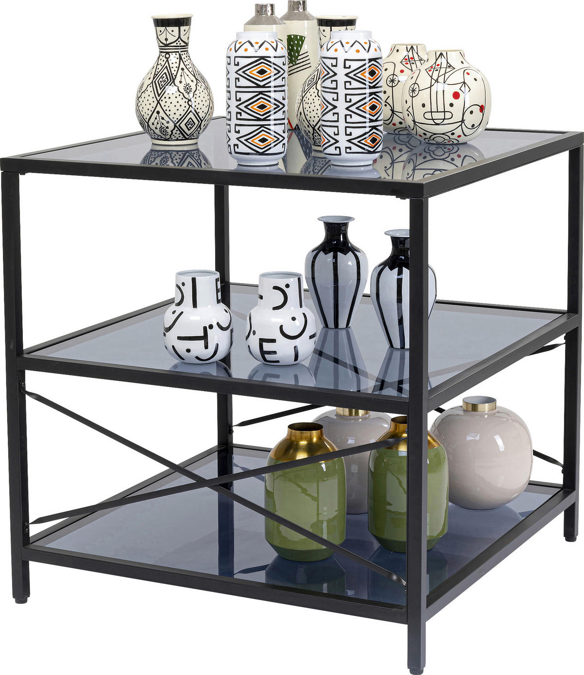 TISCHREGAL  - Schwarz/Grau, Basics, Glas/Metall (100/100/100cm) - Kare-Design