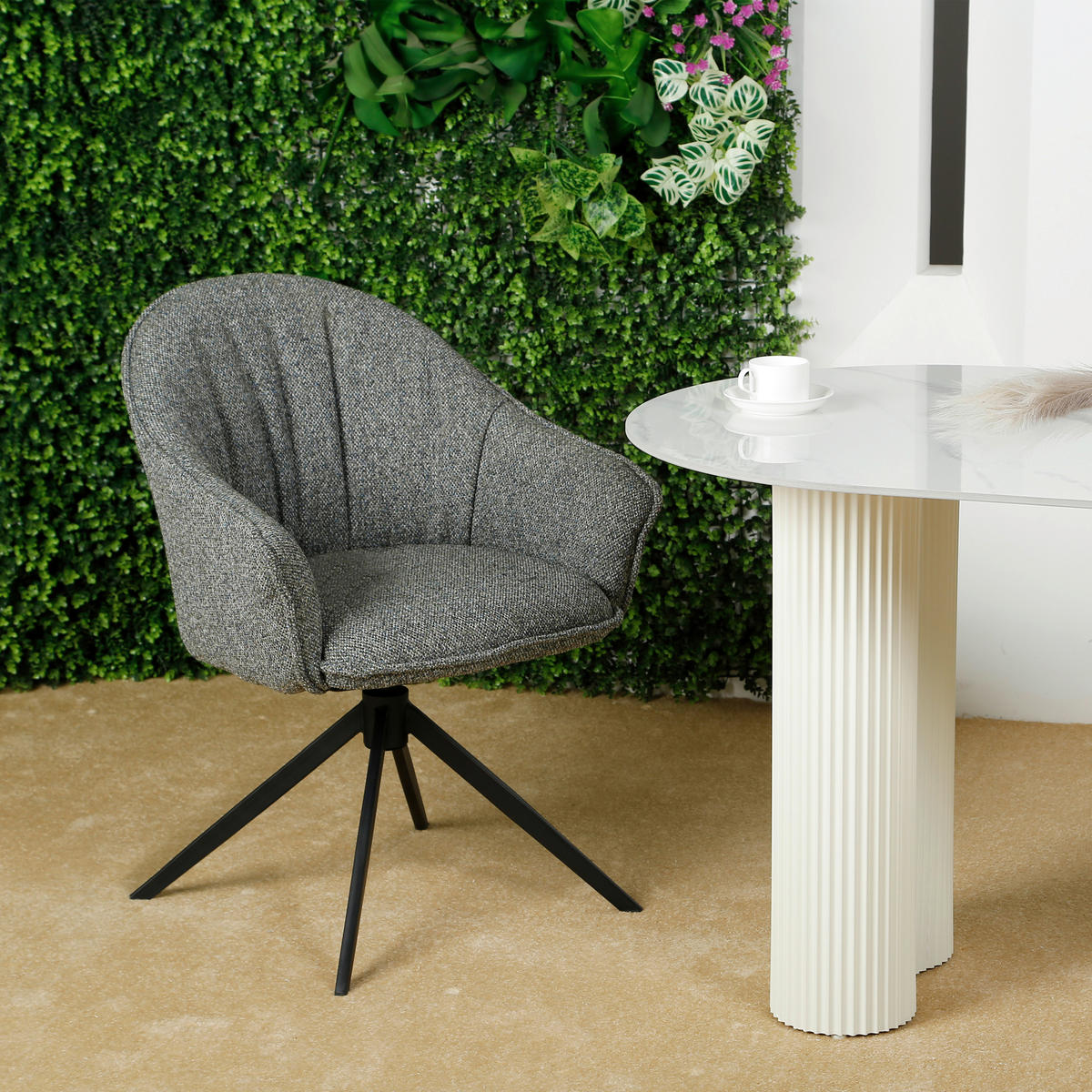 ARMLEHNSTUHL  Sitzfläche 360° drehbar, automatische Rückholfunktion Webstoff  - Dunkelgrün/Schwarz, Design, Textil/Metall (66/83/64cm) - Novel