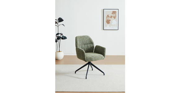 ARMLEHNSTUHL  Sitzfläche 360° drehbar, automatische Rückholfunktion Leinenoptik  - Schwarz/Grün, Design, Textil/Metall (62/89/63cm) - Dieter Knoll