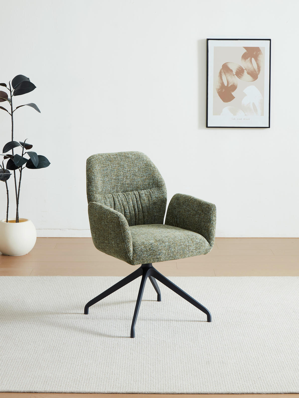 ARMLEHNSTUHL  Sitzfläche 360° drehbar, automatische Rückholfunktion Leinenoptik  - Schwarz/Grün, Design, Textil/Metall (62/89/63cm) - Dieter Knoll