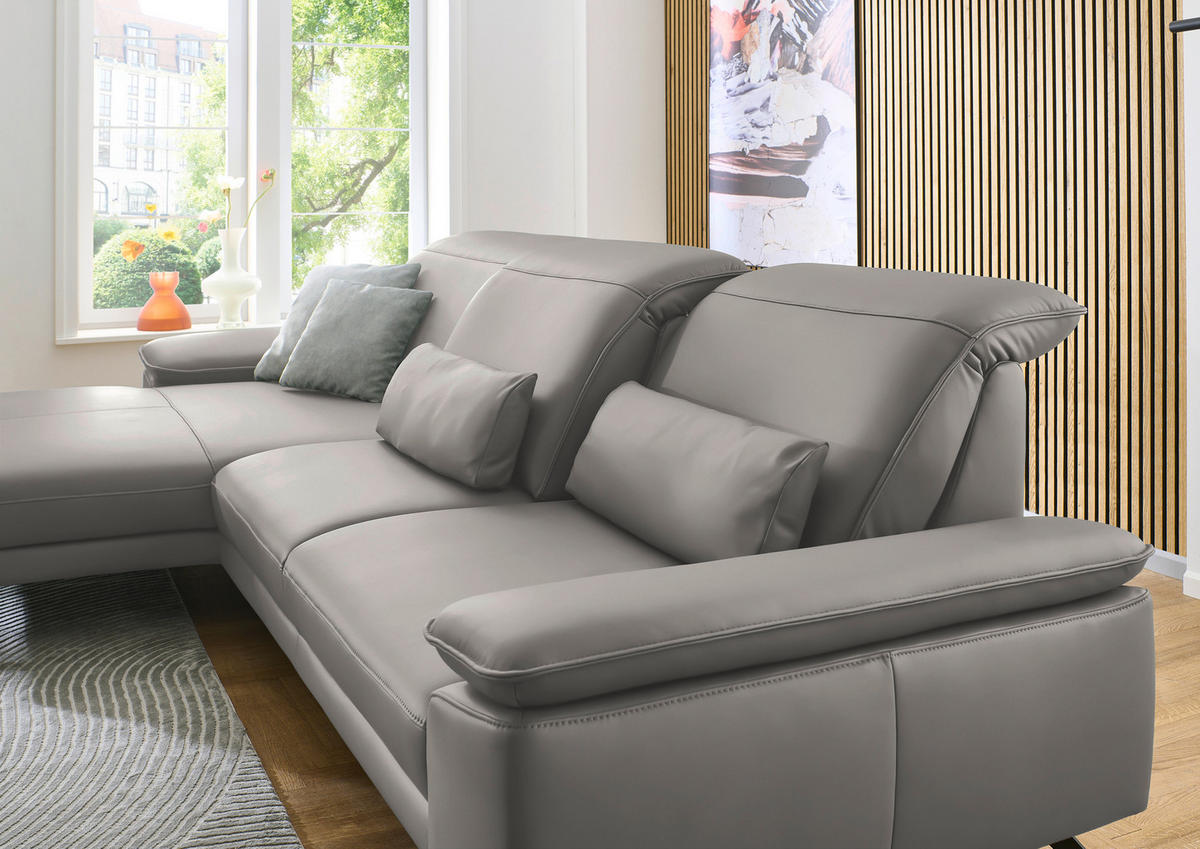 ECKSOFA in Echtleder Hellgrau  - Hellgrau/Schwarz, Design, Leder/Metall (193/332cm) - Dieter Knoll