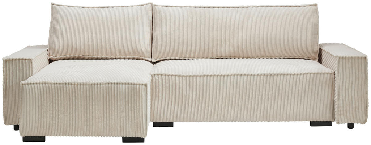 ECKSOFA in Cord Creme  - Creme/Schwarz, MODERN, Holz/Textil (157/265cm) - Carryhome