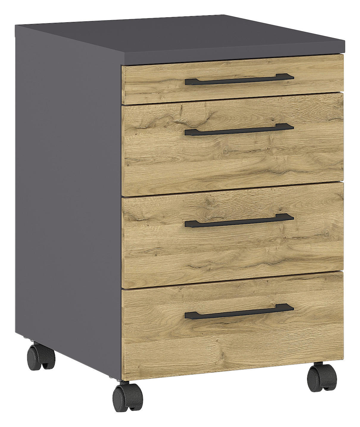 ROLLCONTAINER 42/61/49 cm  - Eichefarben/Schwarz, KONVENTIONELL, Holzwerkstoff/Kunststoff (42/61/49cm) - Germania