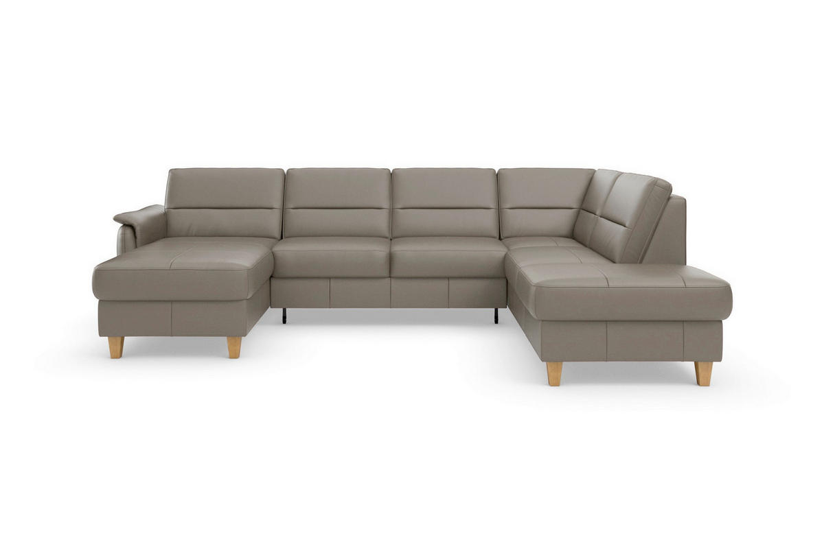 SEDACIA SÚPRAVA, textil, koža, sivá - sivá/farba duba, Basics, koža/drevo (163/308/212cm) - Sit & More