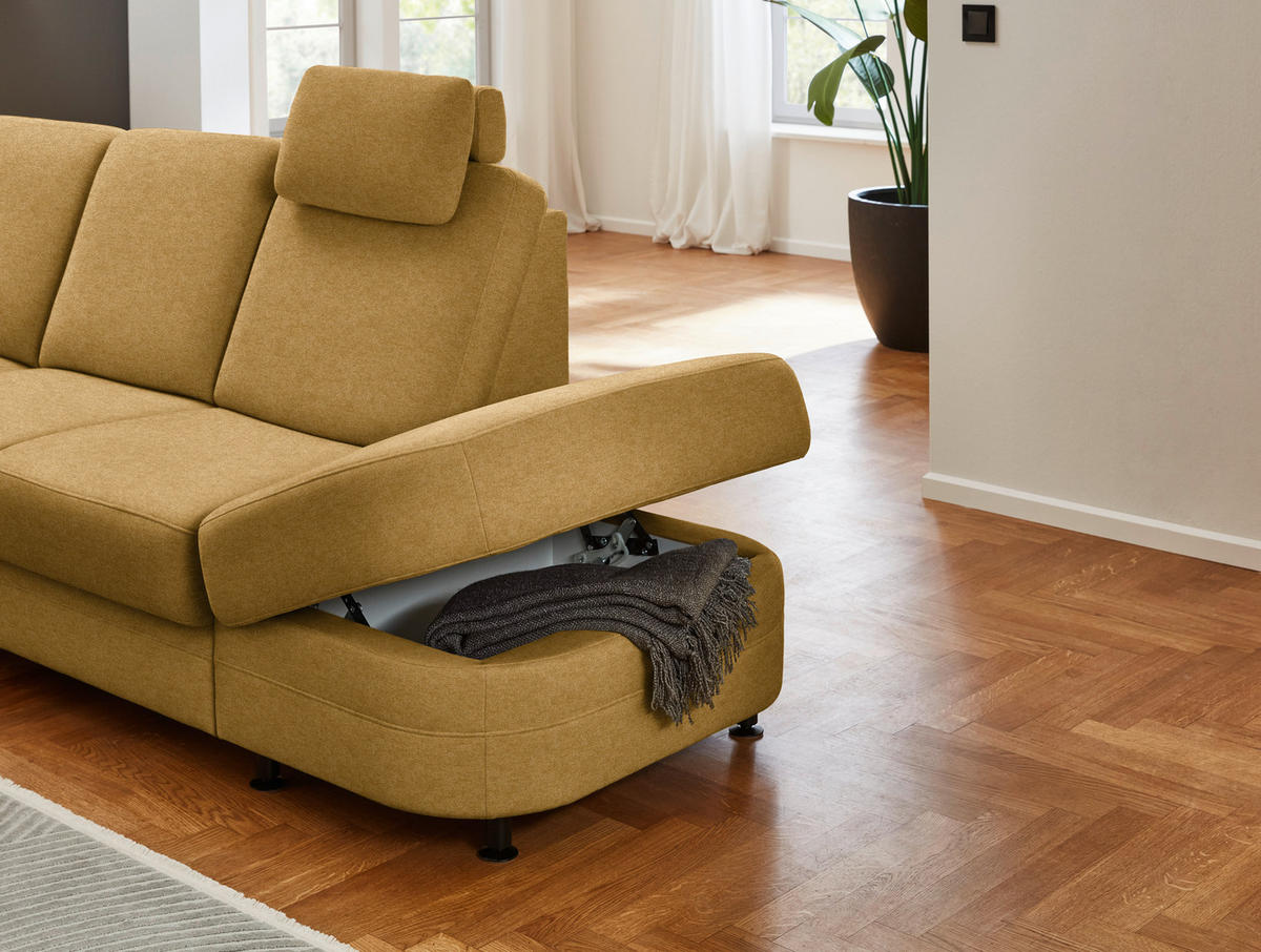 ECKSOFA Flachgewebe Currygelb  - Currygelb/Schwarz, Konventionell, Textil/Metall (269/287cm) - Beldomo System