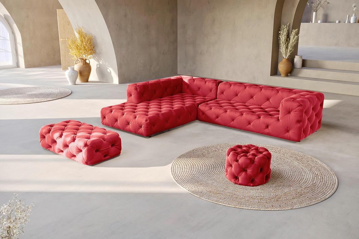 ECKSOFA Samt Rot  - Rot/Schwarz, Design, Kunststoff/Textil (228/325cm) - P & B