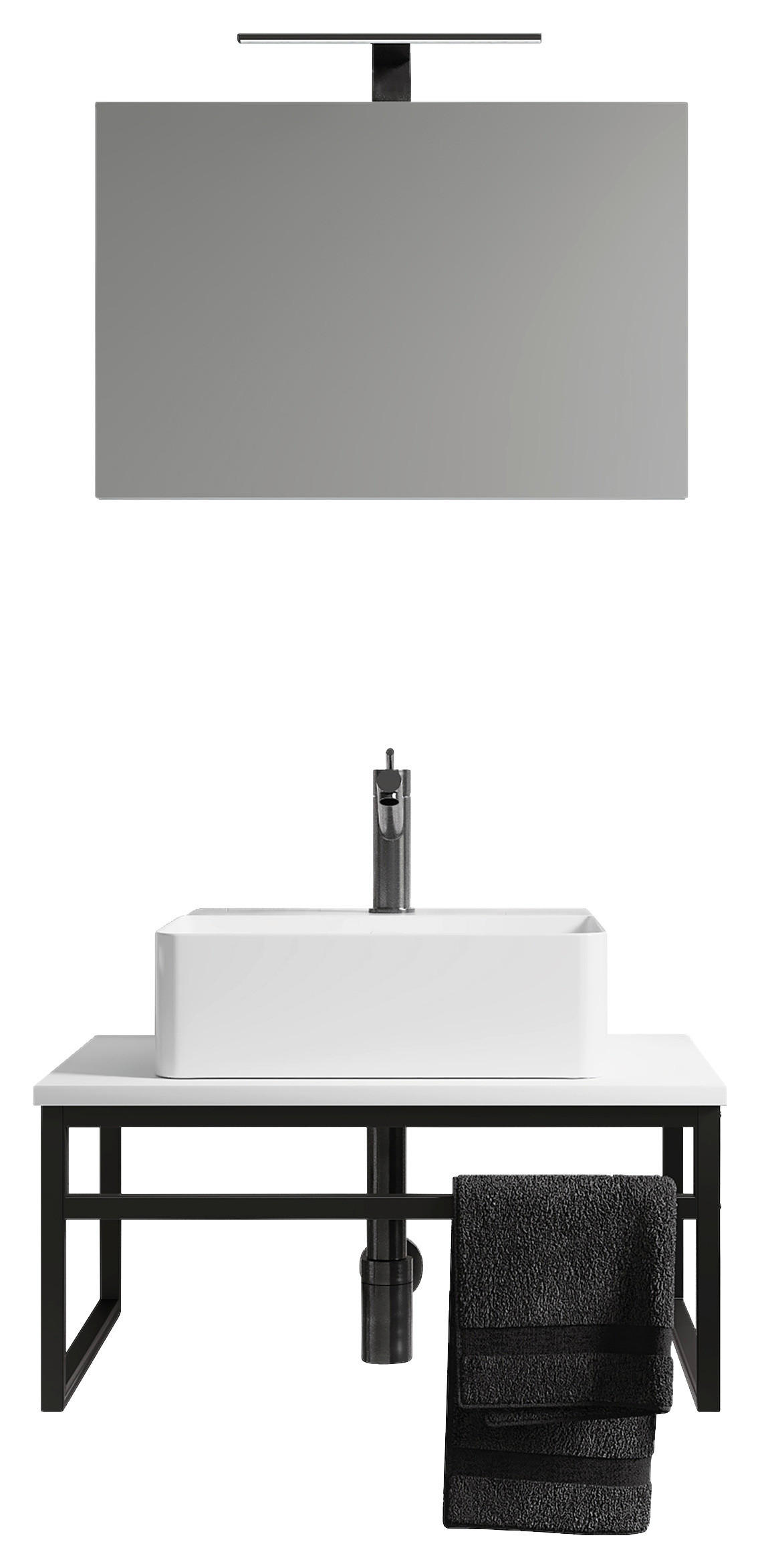 BADEZIMMER 3-teilig  in 60 cm  - Weiss/Schwarz, Modern, Glas/Keramik (60cm) - MID.YOU