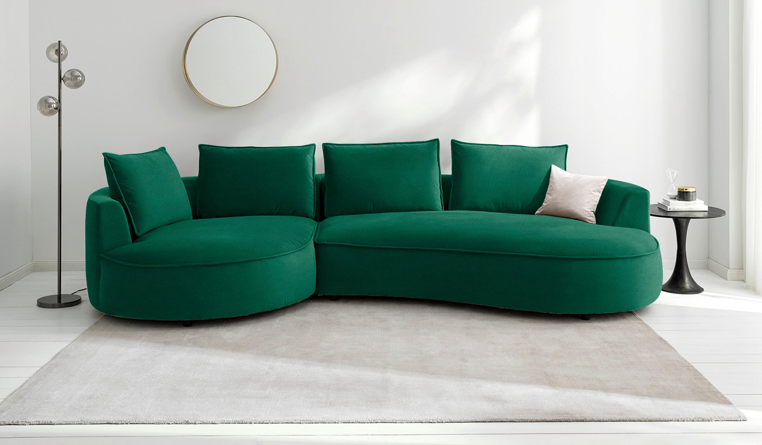 BIGSOFA Samt Grün  - Schwarz/Grün, Design, Kunststoff/Textil (154/82/322cm) - home24
