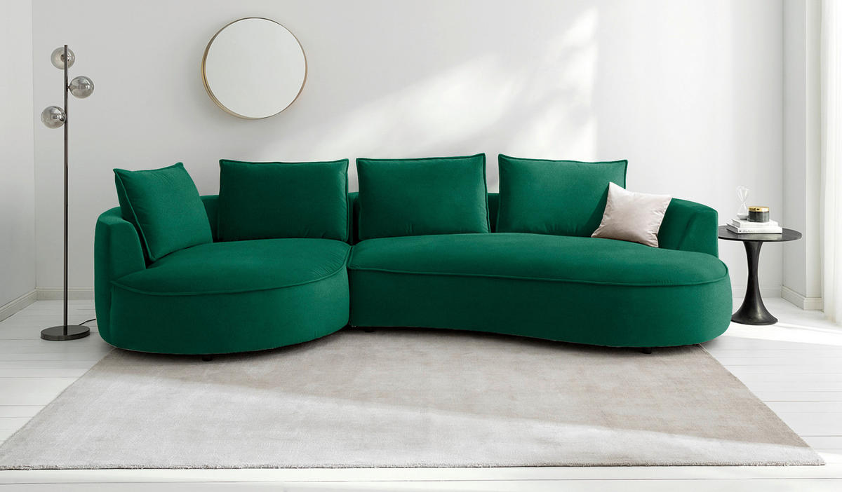 BIGSOFA in Samt Grün  - Schwarz/Grün, Design, Kunststoff/Textil (154/82/322cm) - home24