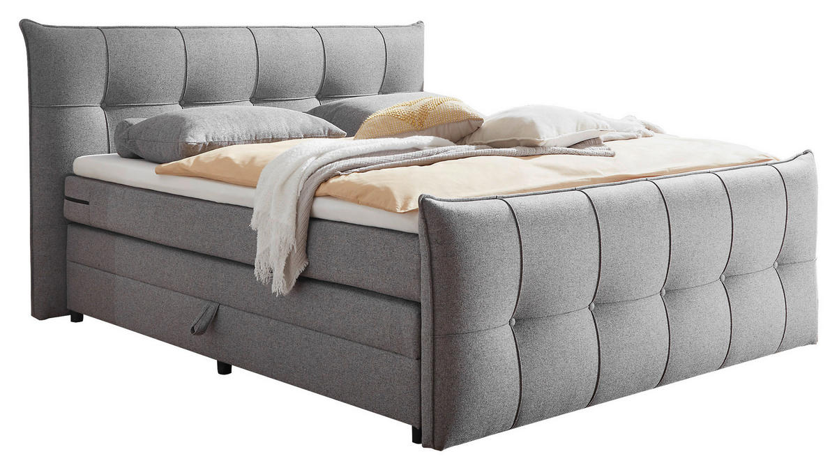 BOXSPRINGBETT 160/200 cm  in Dunkelgrau  - Dunkelgrau/Schwarz, Modern, Holzwerkstoff/Kunststoff (160/200cm) - MID.YOU