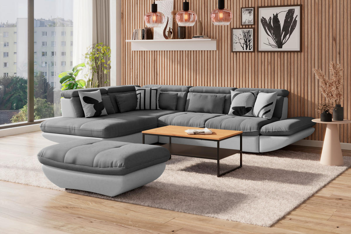 WOHNLANDSCHAFT Hellgrau, Dunkelgrau Webstoff  - Dunkelgrau/Hellgrau, MODERN, Kunststoff/Textil (233/311cm) - MID.YOU