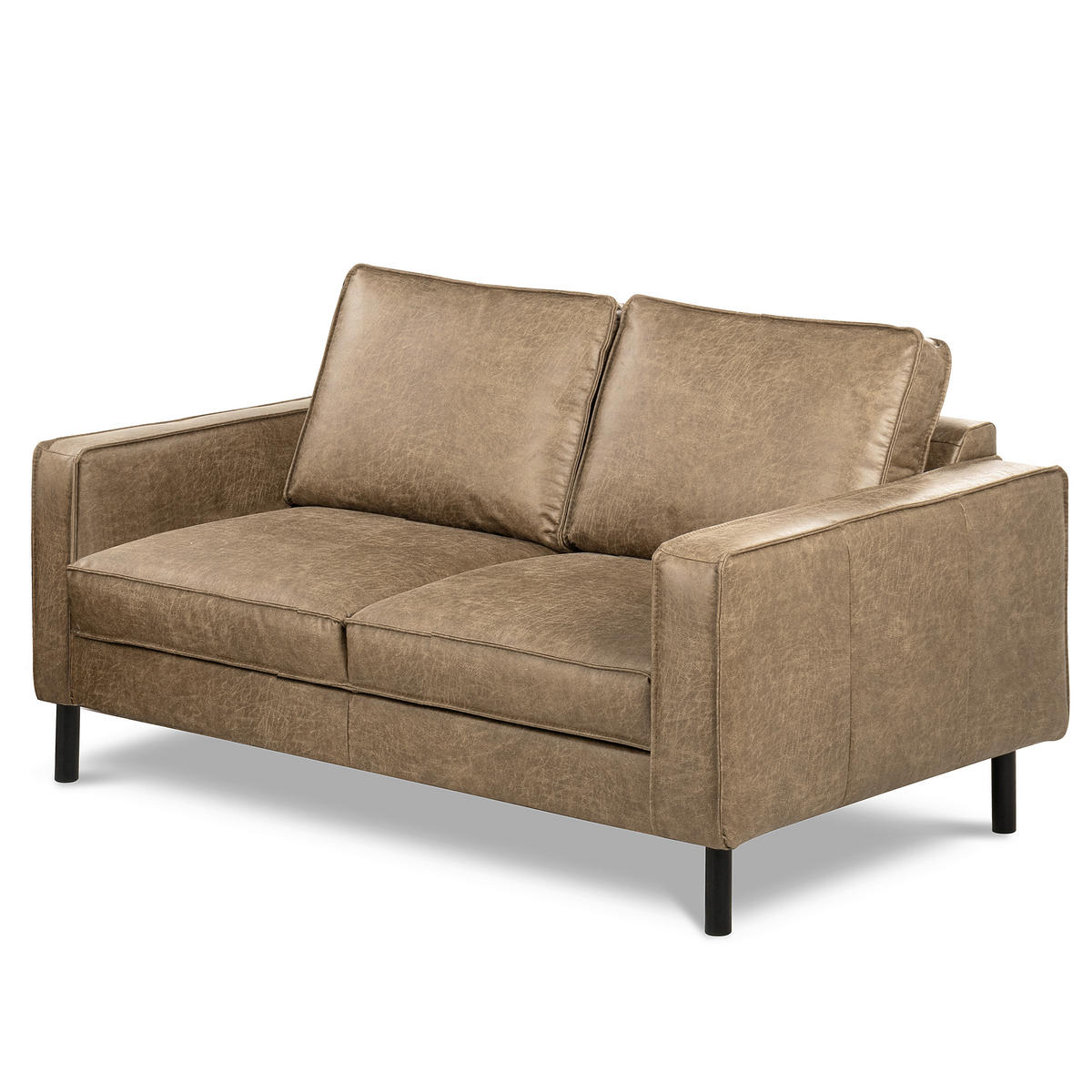 2-SITZER-SOFA Graubraun Echtleder Lederlook  - Graubraun, Design, Leder/Textil (148/85/92cm) - Livetastic