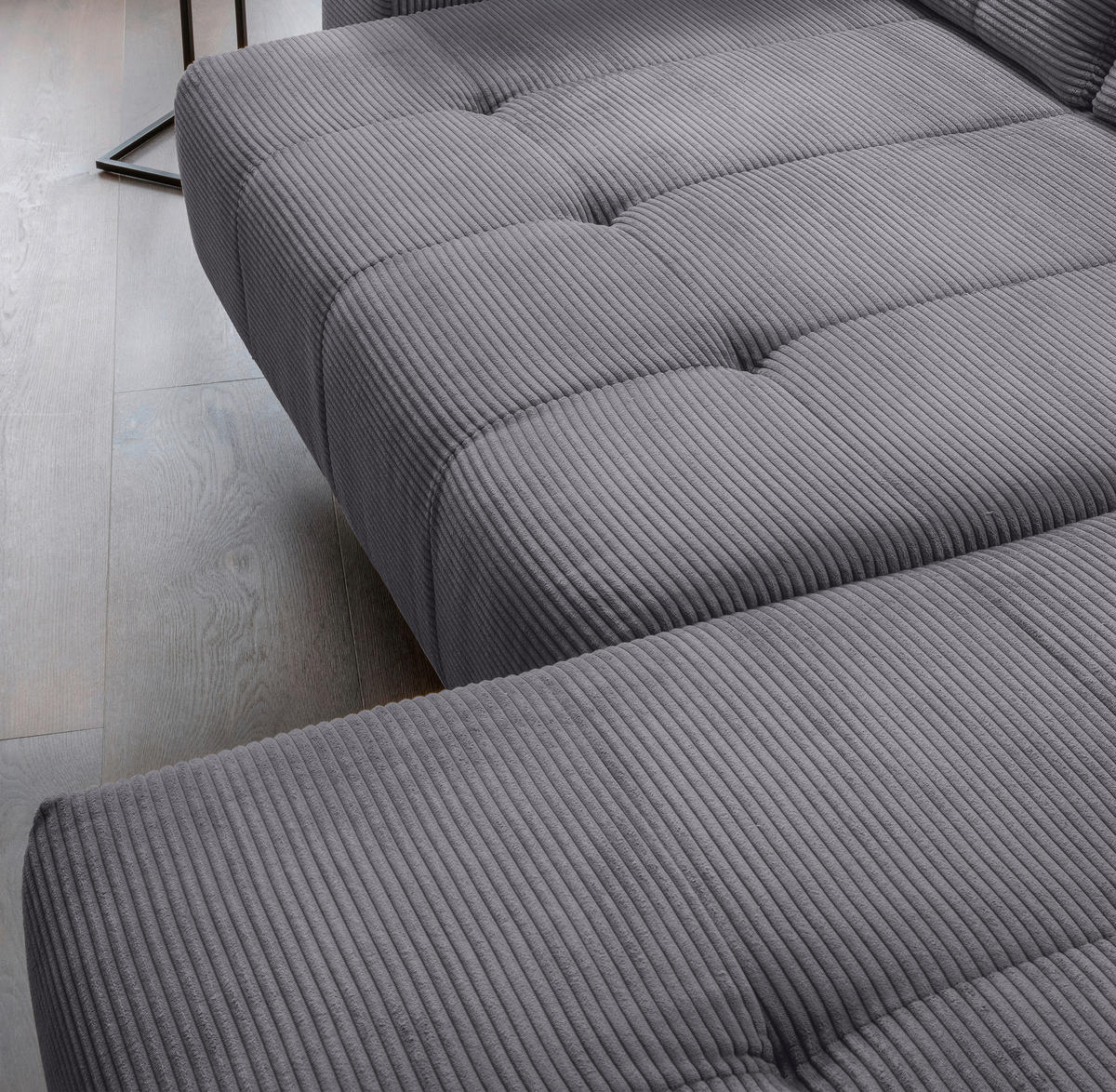ECKSOFA in Cord Grau  - Schwarz/Grau, Modern, Textil/Metall (272/200cm) - Livetastic