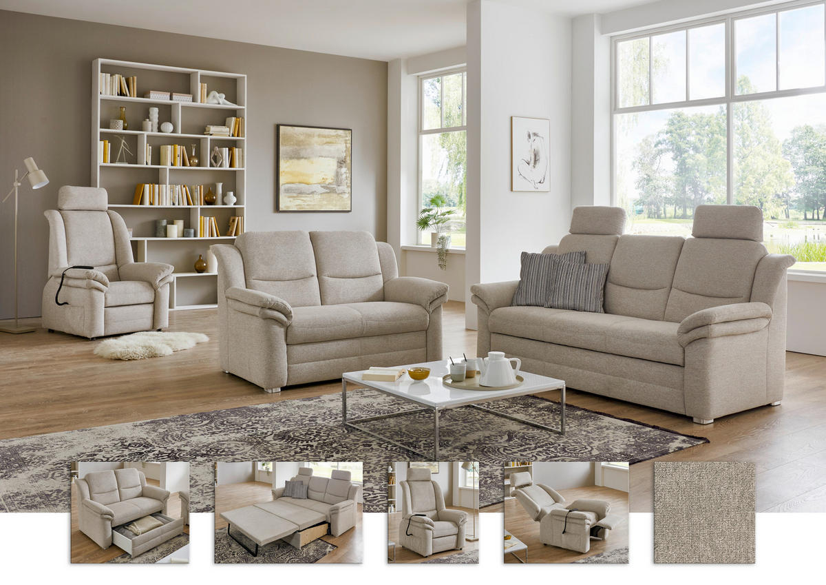 HÁROMÜLÉSES KANAPÉ - bézs, Konventionell, textil/fém (202/96/89cm) - Beldomo Comfort