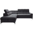 ECKSOFA Dunkelgrau Struktur Bettkasten, Schlaffunktion, Rücken echt, Kopfteilverstellung, Liegefläche im Originalstoff  - Dunkelgrau/Schwarz, MODERN, Textil/Metall (212/254cm) - Carryhome