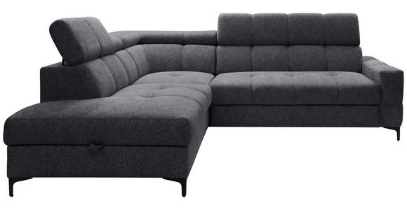 ECKSOFA Dunkelgrau Struktur Bettkasten, Schlaffunktion, Rücken echt, Kopfteilverstellung, Liegefläche im Originalstoff  - Dunkelgrau/Schwarz, MODERN, Textil/Metall (212/254cm) - Carryhome