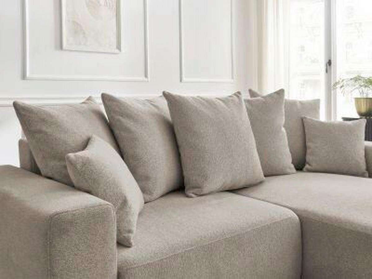 ECKSOFA Ottomane rechts  ATILLA Taupe Flachgewebe  - Taupe/Schwarz, MODERN, Kunststoff/Textil (244/149cm)