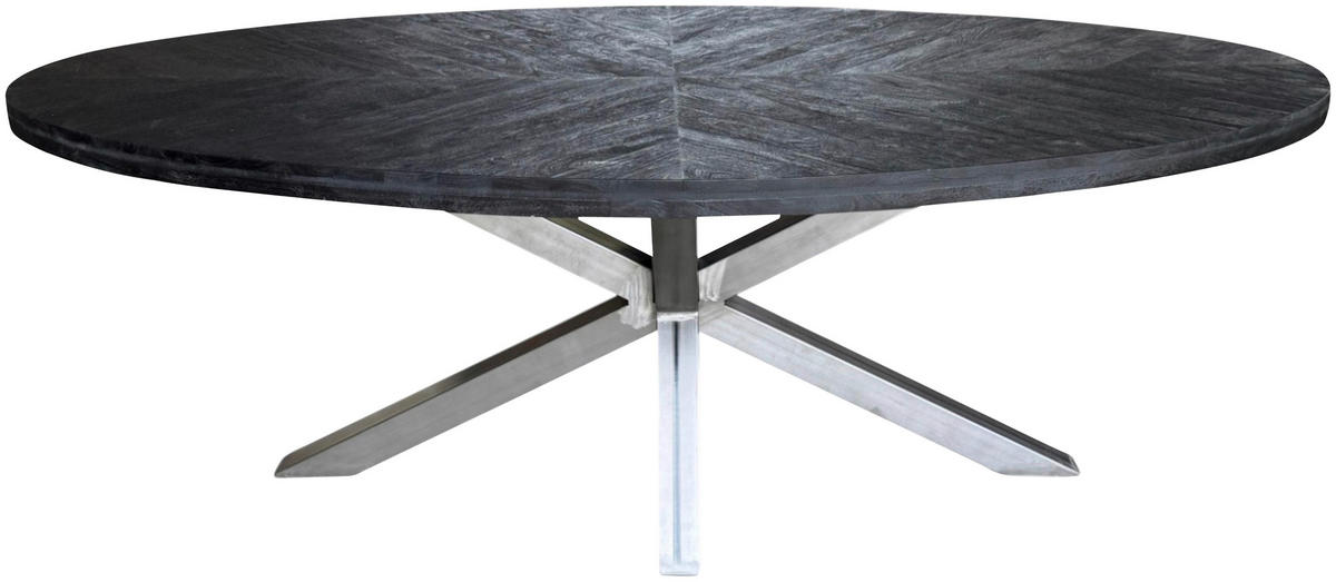 ESSTISCH Schwarz oval   - Schwarz/Alufarben, Trend, Holz/Metall (220/110/76cm) - Ambia Home