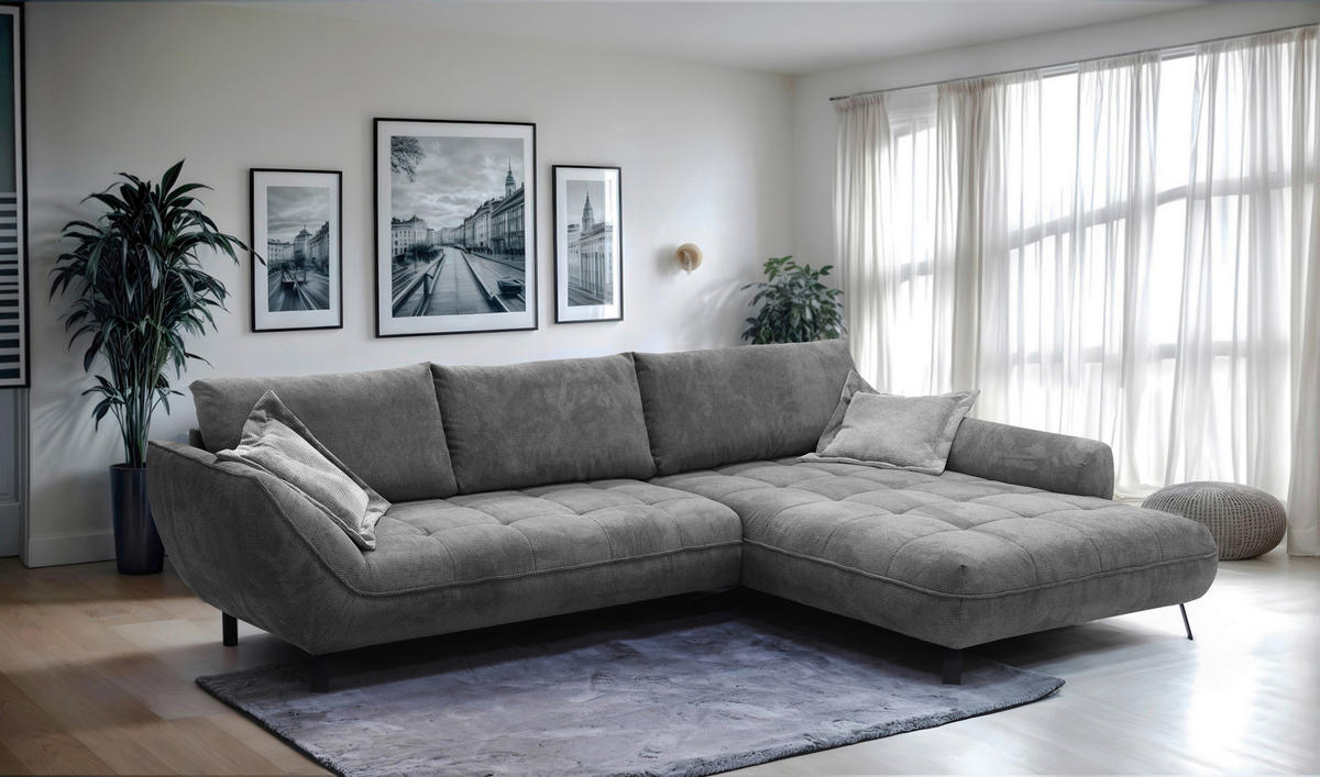 ECKSOFA BIARRITZ Anthrazit Struktur  - Anthrazit/Silberfarben, Design, Textil/Metall (324/205cm) - Livetastic