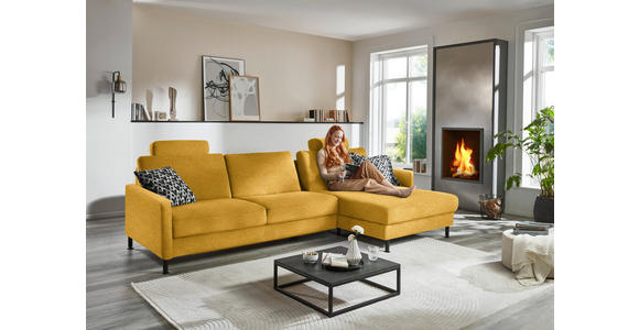 ECKSOFA  in Chenille, Flachgewebe Currygelb  316/175 cm  - Currygelb/Schwarz, Design, Textil/Metall (316/175cm) - Dieter Knoll