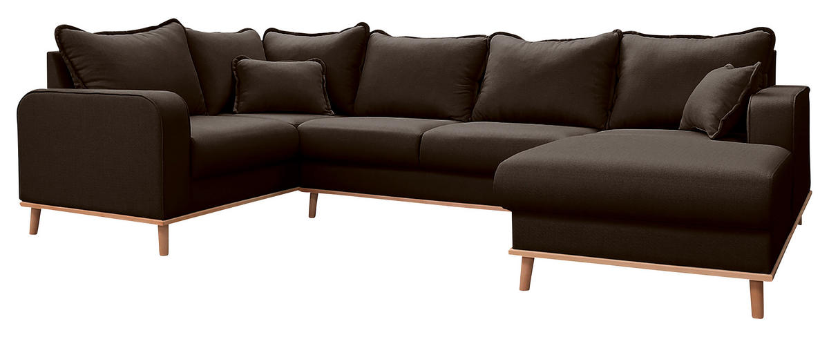 WOHNLANDSCHAFT Dunkelbraun Textilgeflecht  - Wengefarben/Dunkelbraun, Design, Holz/Textil (167/296/170cm) - Livetastic