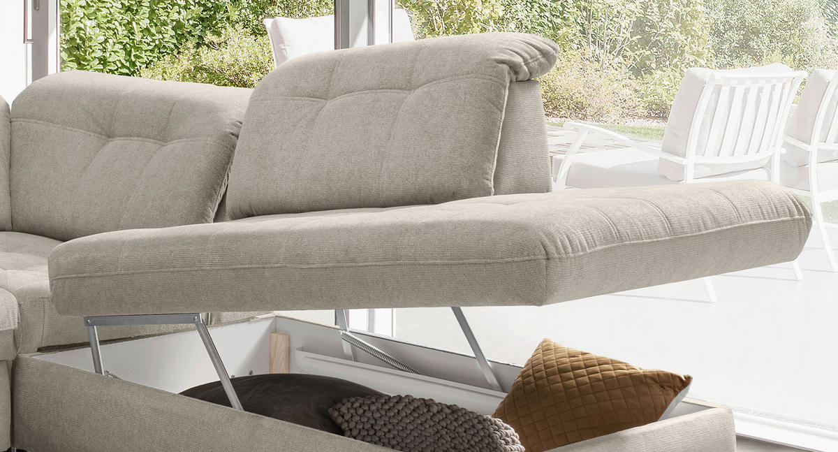 WOHNLANDSCHAFT in Chenille Beige  - Beige/Schwarz, Modern, Textil/Metall (184/387/252cm) - Livetastic