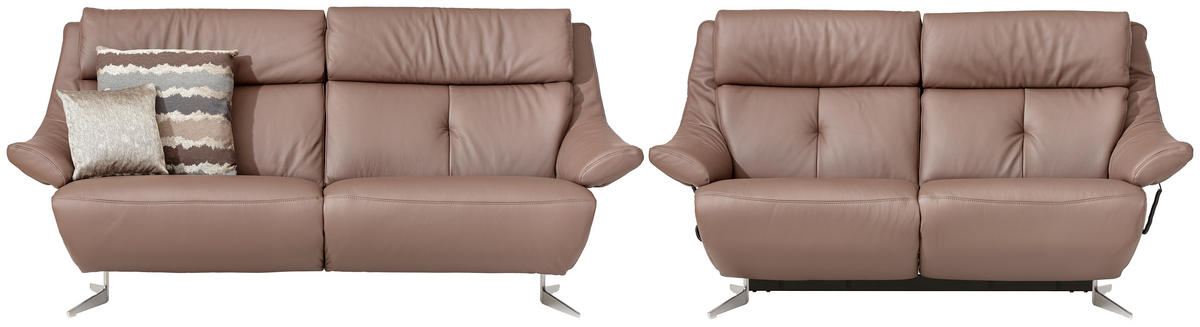 SITZGARNITUR Braun Echtleder  - Edelstahlfarben/Braun, KONVENTIONELL, Leder/Metall (222/106/92cm) - Himolla Komfortklass