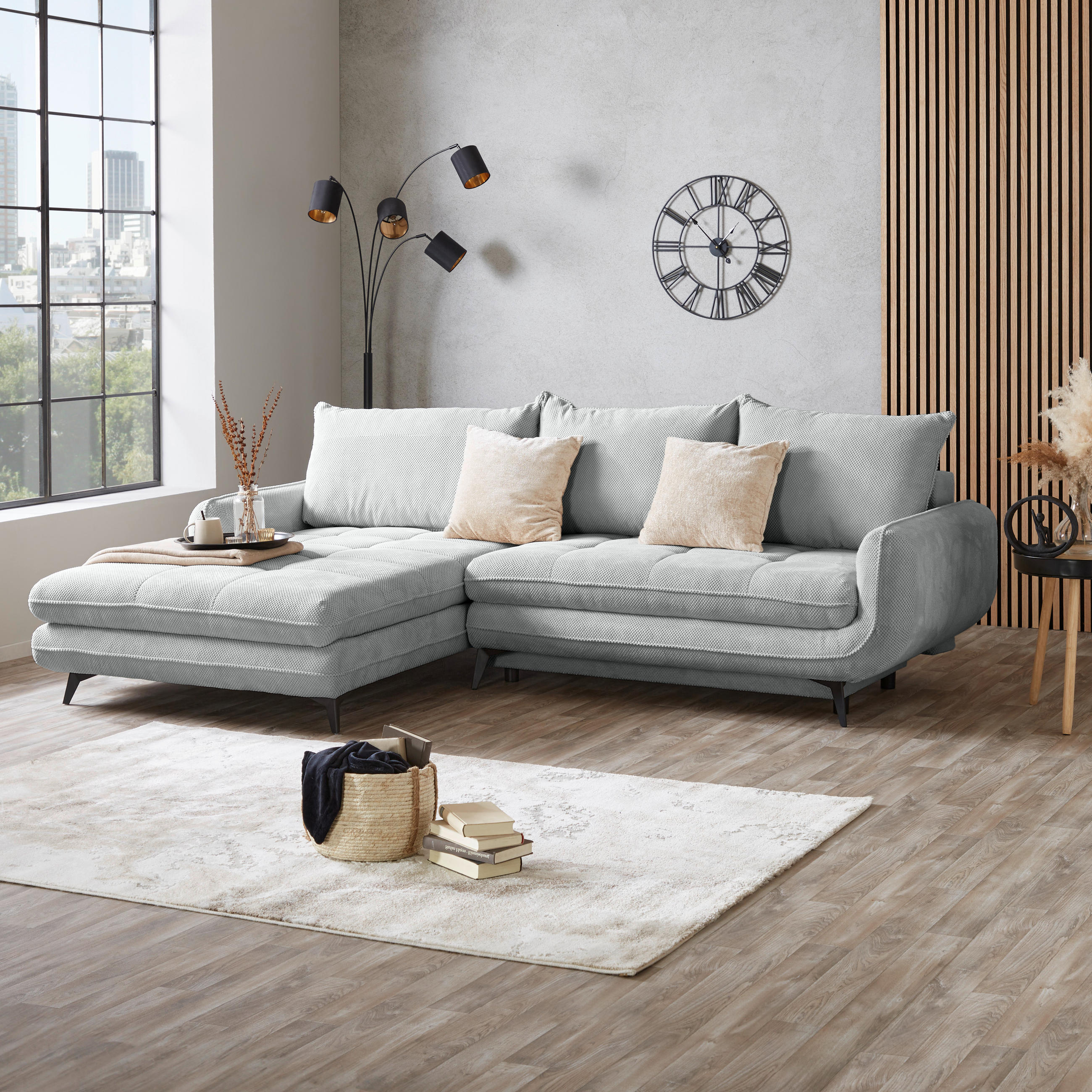 ECKSOFA WAVE Silberfarben Struktur  - Beige/Silberfarben, MODERN, Textil/Metall (189/266cm) - MID.YOU