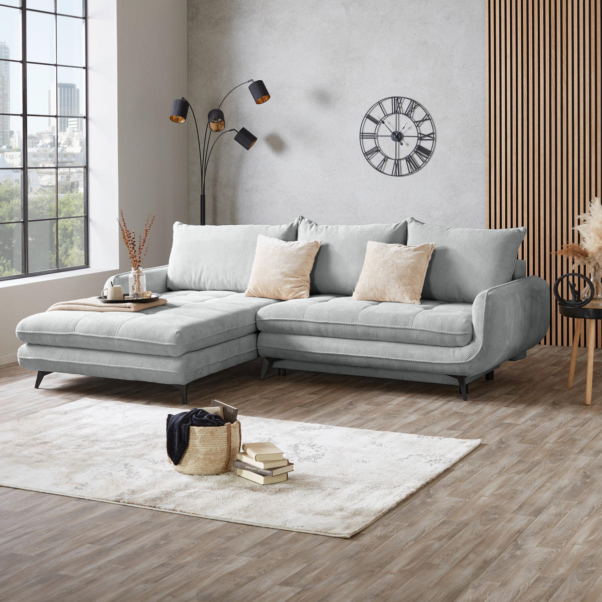 ECKSOFA WAVE Silberfarben Struktur  - Beige/Silberfarben, MODERN, Textil/Metall (189/266cm) - MID.YOU